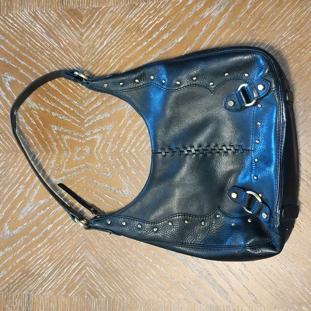 Leather Sereta purse black with bronze accents Sz 12"x9"x2"